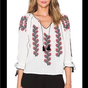 Ulla Johnson White Blouse with Red and Black Embroidery